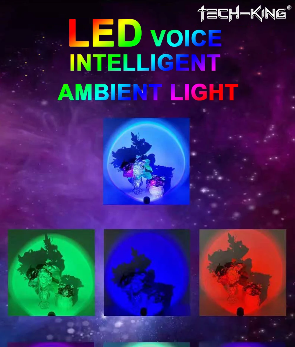 TECH-KING RGB Mini Portable Table Rainbow USB Led Light Projector Sunset Red Light Sunset Yellow atmosphere light