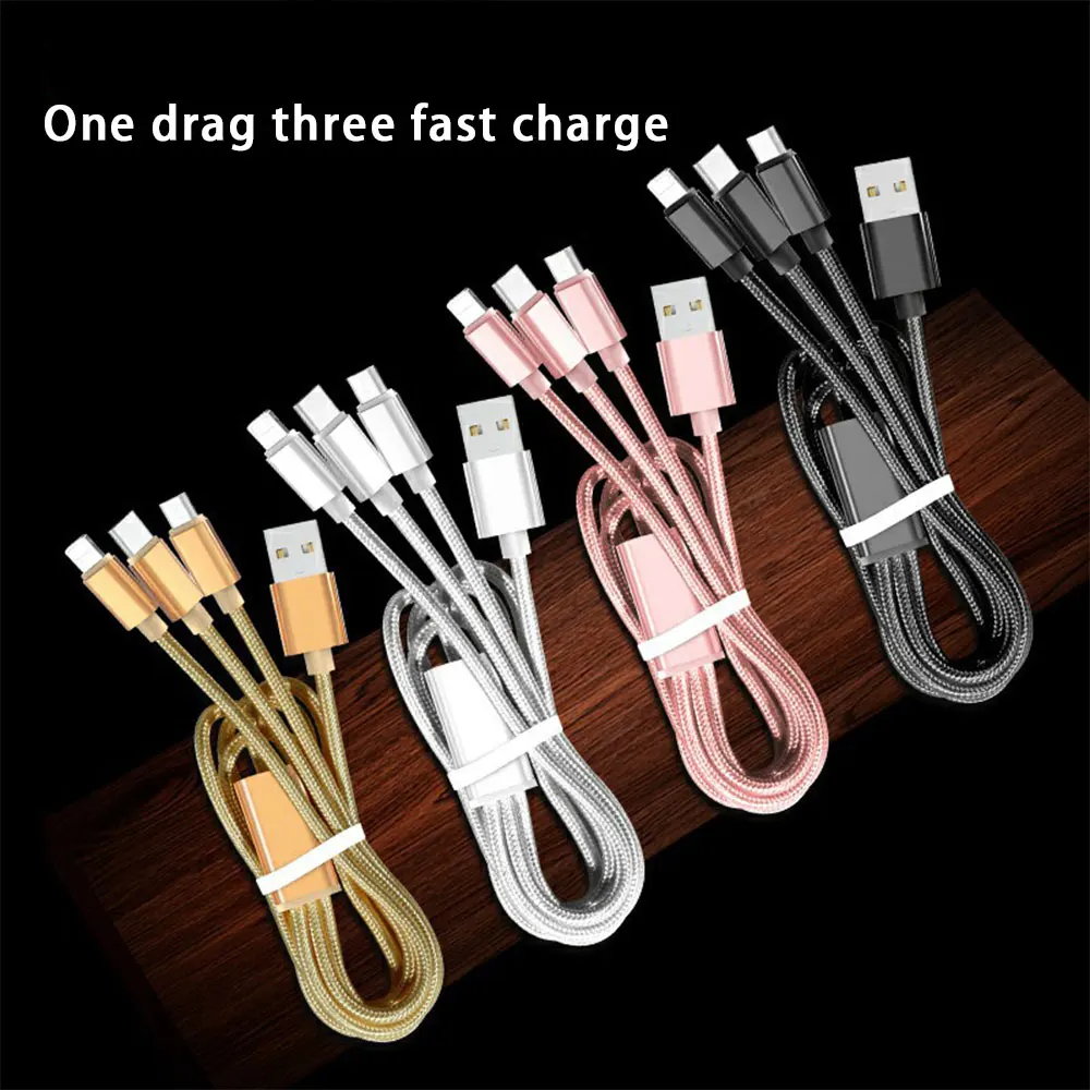 3 в 1 быстрое зарядное устройство для мобильного телефона 1 м нейлоновый кабель USB для micro/IOS / Type C