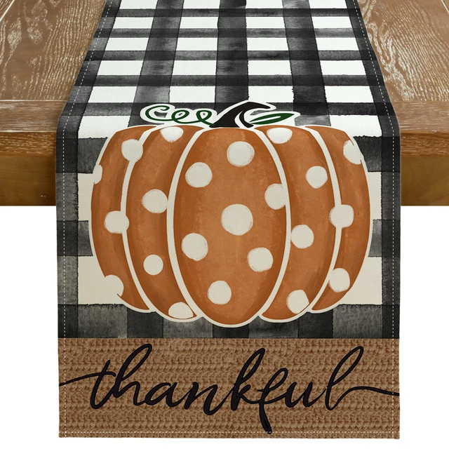 GEEORY Plaid Fall Table Runner Polka Dots Pumpkins Farmhouse Table Decoration for Dinning Outdoor Dinner Party (Orange Pumpkins)