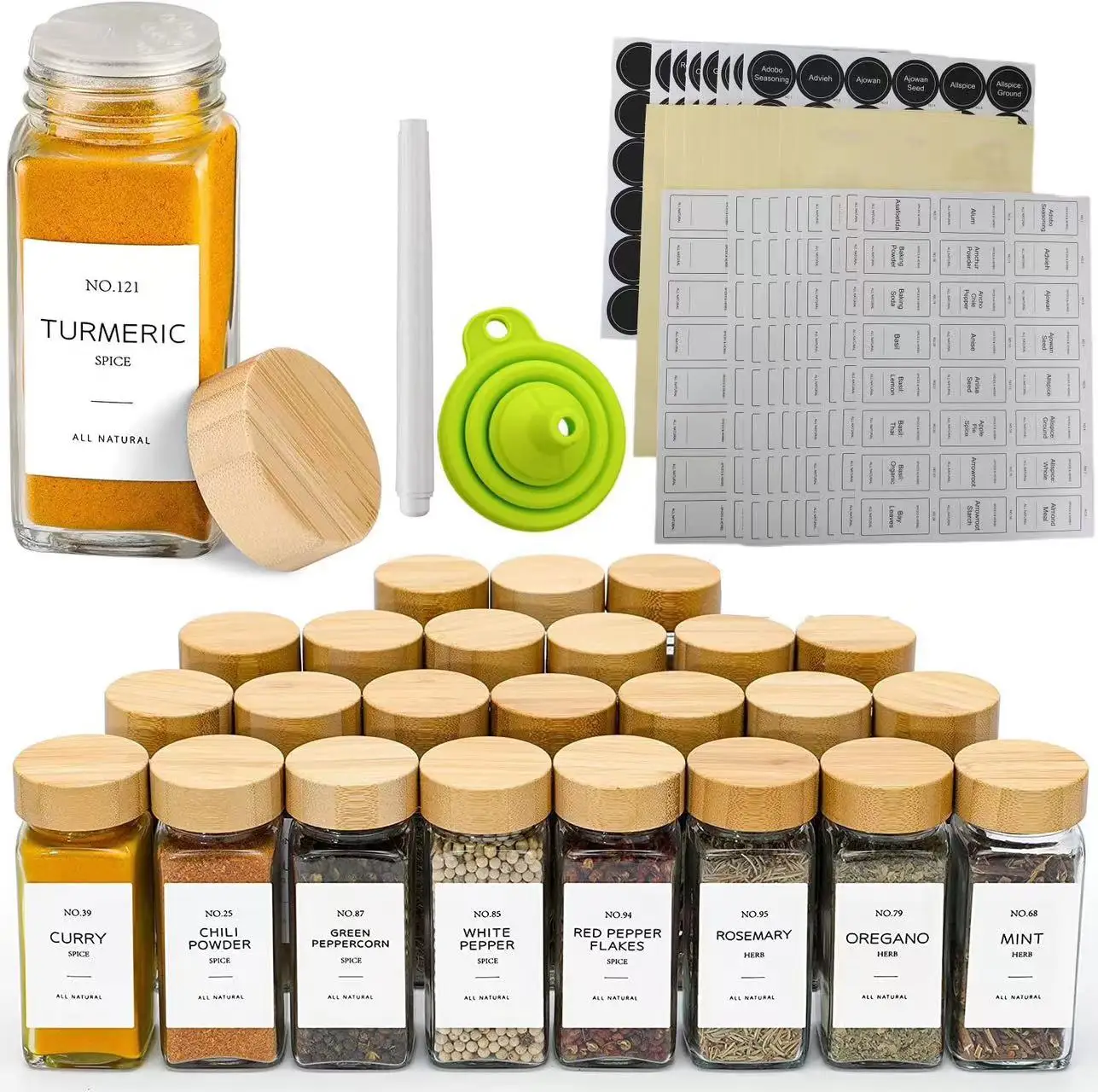 Банки для специй 4 унции с этикеткой стеклянные банки бамбуковыми крышками кухонные пустые