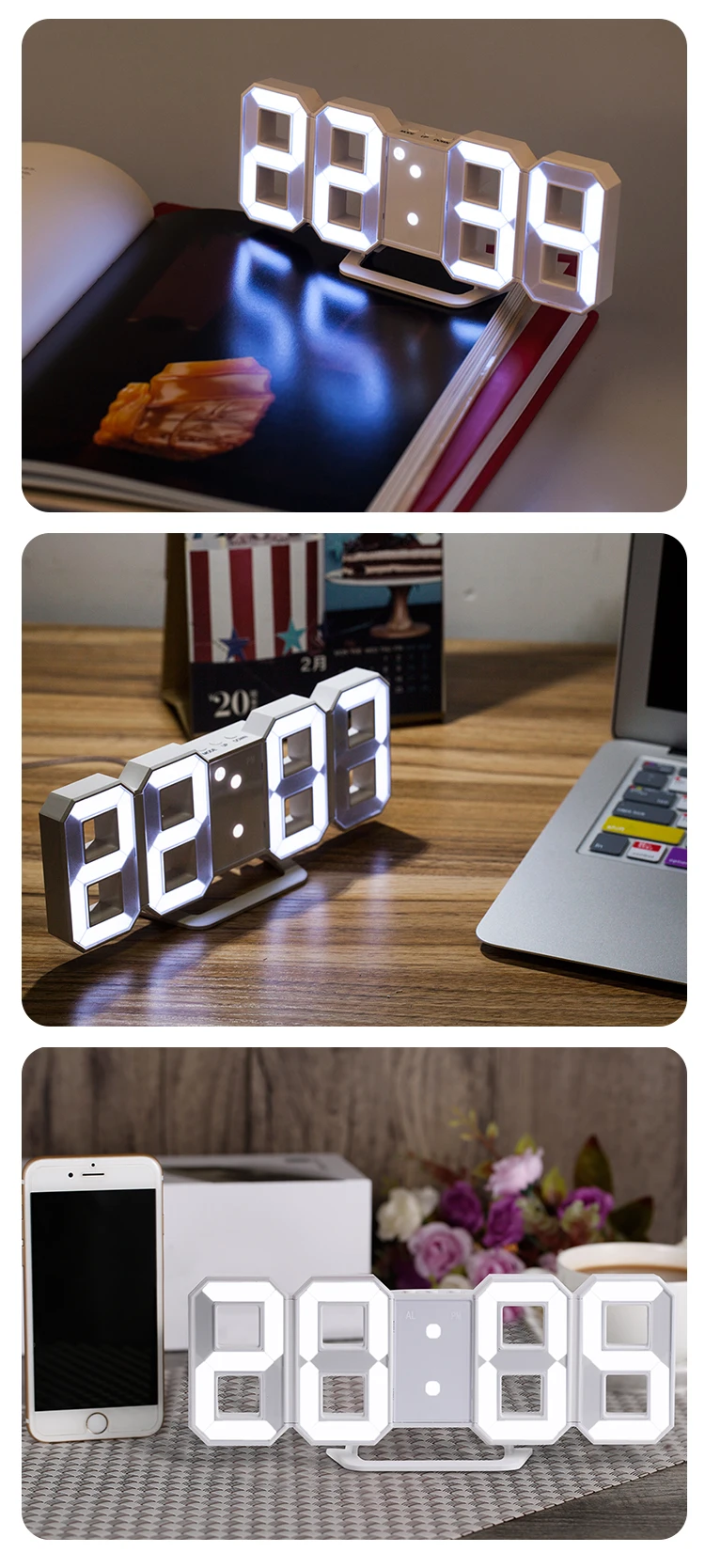 3d Led Clock Digital Wall Clock Table Clock - Buy 3d Creative Gift ...