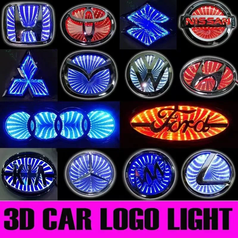 3d Car Emblem Universal Car Front Grille Logo Light Led Auto Badge Tail ...