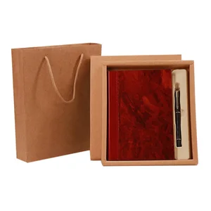 Imitation Wood Grain Leather Office Supplies Personal Journals Stationery Notebook A5 Executive Note Book with Pen for Gift Set