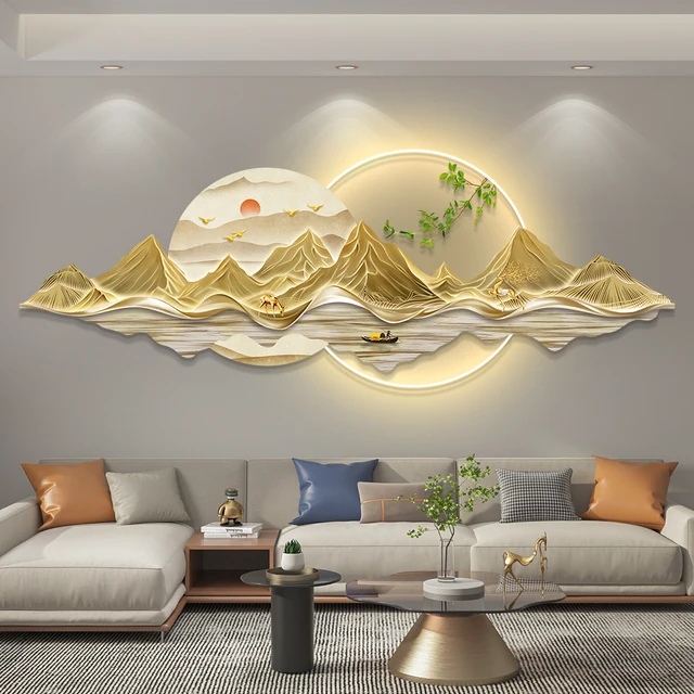 Wholesale of modern luxury landscape LED paintings  acrylic gold wall art and home decoration paintings for living room