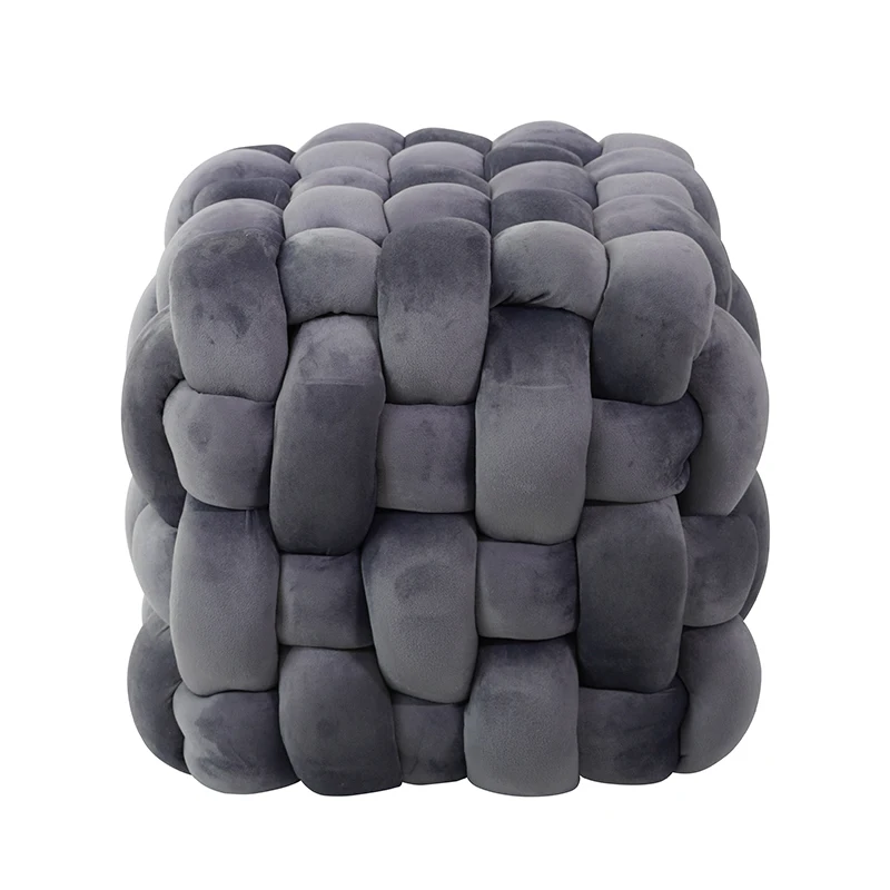 Cube Low Pouf Foot Stool Ottoman Hand Knitted Pouf Pouffe Home Footrest for Living Room
