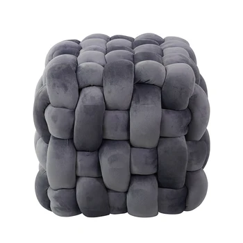 Cube Low Pouf Foot Stool Ottoman Hand Knitted Pouf Pouffe Home Footrest for Living Room