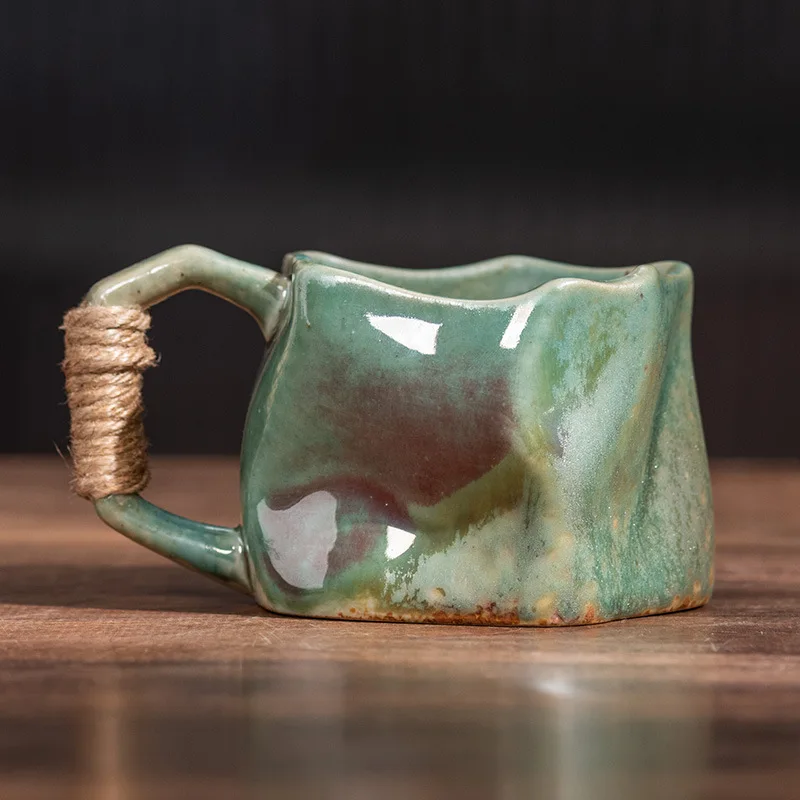 product retro ceramic coffee mug handmade irregular design unique coarse texture cup for home office party gift occasions-4