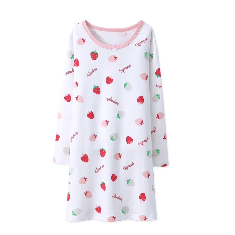 Cxuan Long Sleeve Girls Nightgowns Strawberry Print Toddler Cotton Sleepwear Kids Pajama Dresses