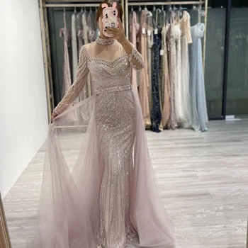 Wholesale Dress Handmade Beading Evening Dresses Hot Sale Luxury 2023 Stunning Design for Muslim Long Sleeve Plus Size High