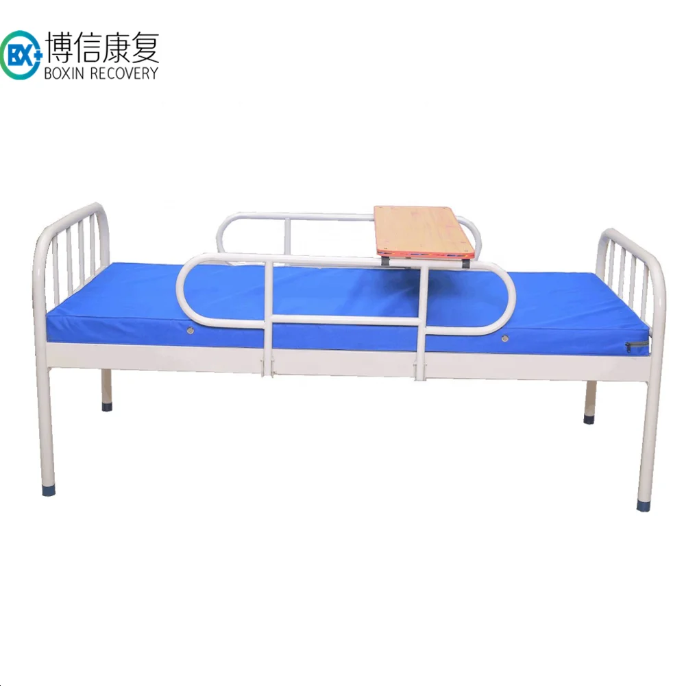 Simple Flat Plain metal hospital bed prices with a dinner table for patient