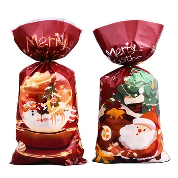 Christmas Plastic Packaging Pouch For Cookie Candy Bag Christmas Drawstring Bag  Christmas Gift Packaging Bag