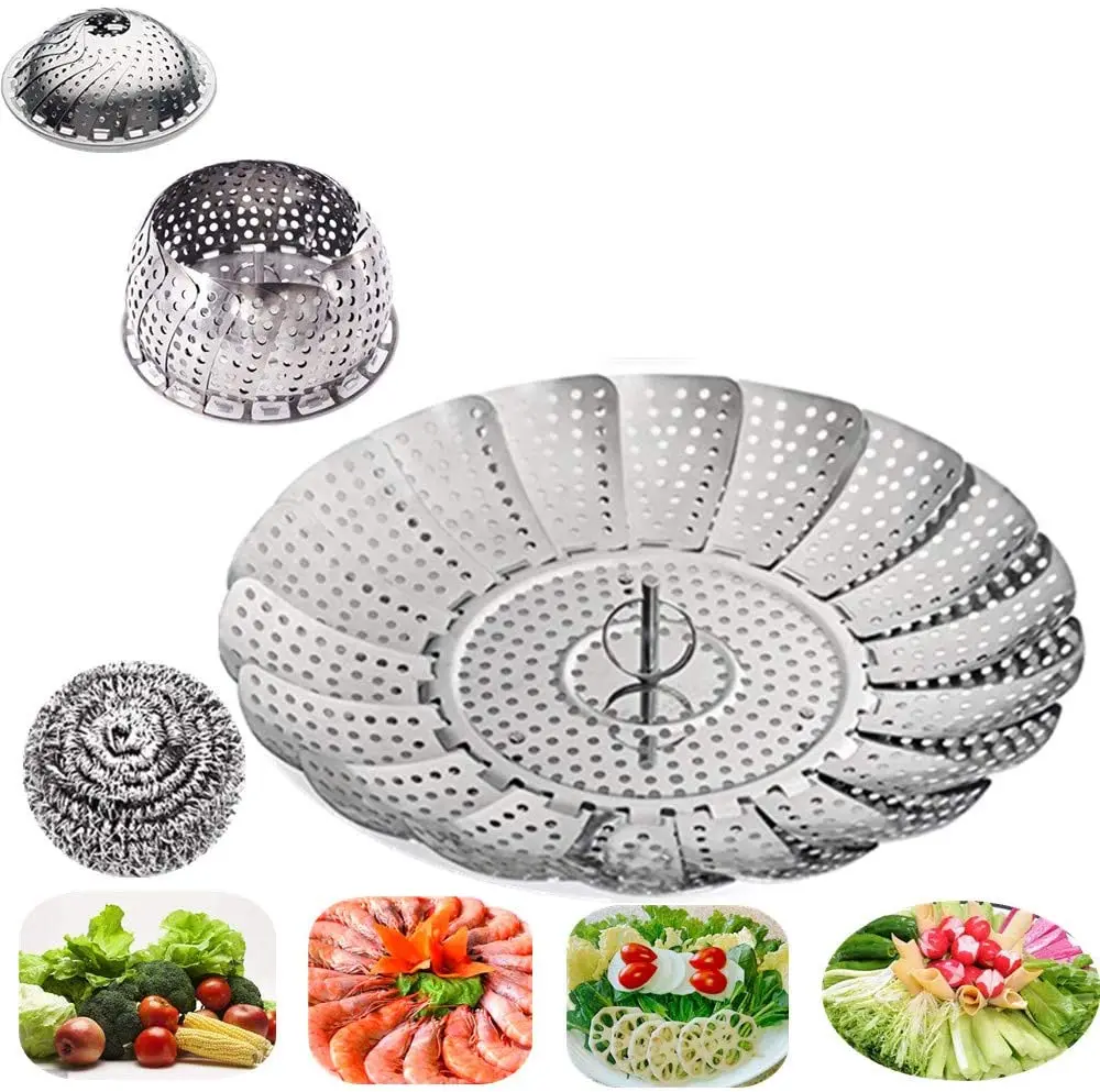 LTWQLing Vegetable Steamer Basket, Stainless Steel Folding Steamer Basket  Insert for Veggie Fish Seafood Cooking, Expandable