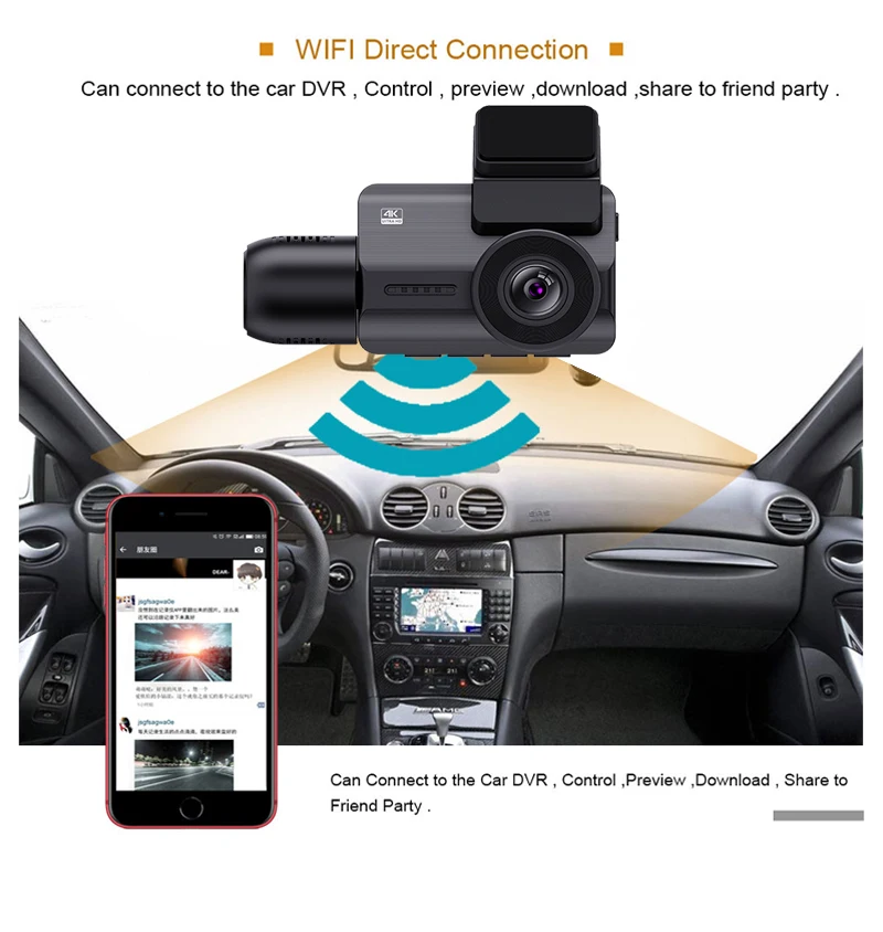 M800 New 4k Dashcam Car Dvr 4k Dash Cam 3 Lens With App Wifi Gps Hd 4k Dash Cam Front And Rear