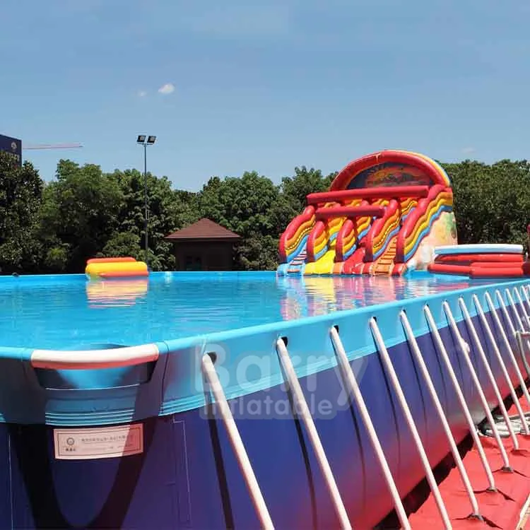 Utra Large Rectangular Metal Frame Portable Swimming Pool for Inflatable Amusement Water Parks, Outdoor / Indoor Use