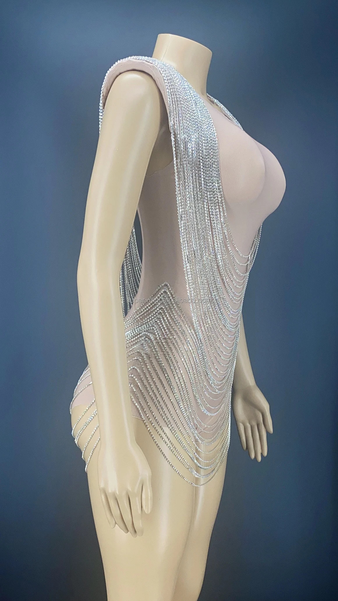 Fahion show see through Crystals Chains Evening Nude Transparent Dress  Birthday Mesh Dance Performance Evening Sexy Costume| Alibaba.com