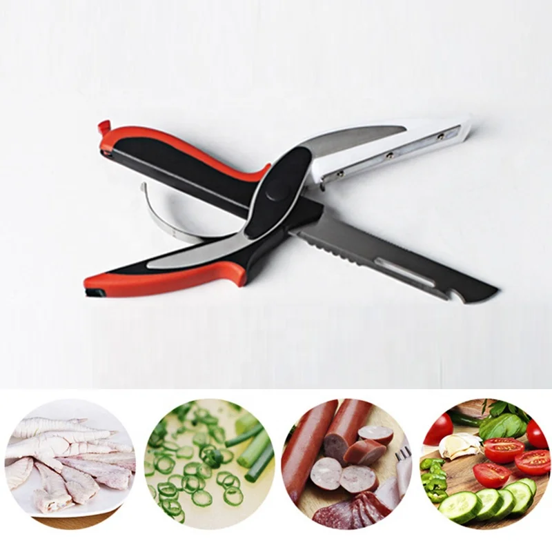 2in1 Kitchen Knife and Scissors Quick Vegetable Slicer and Meat Cutter for Salad Food Cutter Choppers by KitchenShears