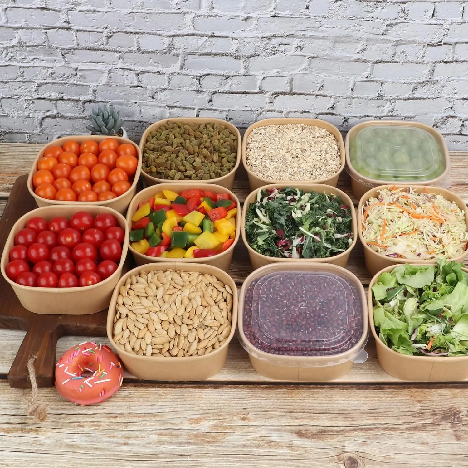Wholesale Disposable Paper Bowl With Lid for Salad Soup Noodles Lunch Kraft Square Bottom Food Box Container Eco Friendly factory