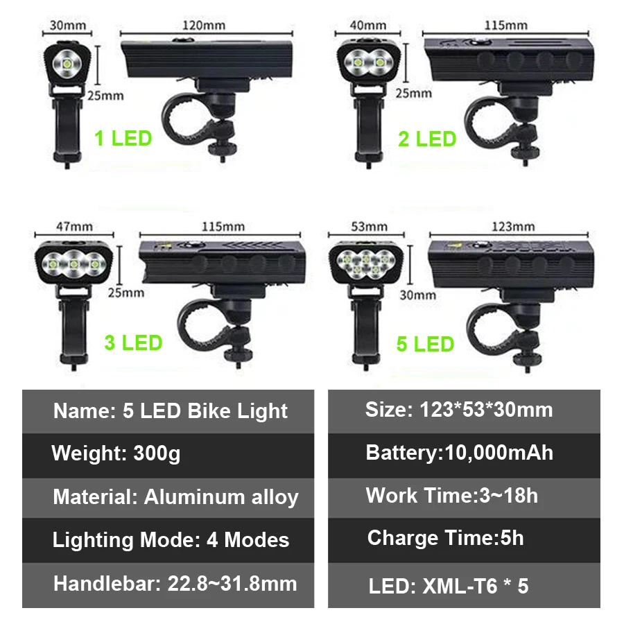 10000mah Power Bank Bike Light 3000 Lumens Bicycle Accessories 5t6 Led Super Bright Bicycle Light and Rear Light