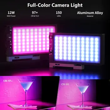 Neewer RGB LED Video Light, 12W RGB150 Full-Color Camera Light with Aluminum Alloy Body, CRI 97+, TLCI 97+, 2500~8500K, 3200mAh detail image