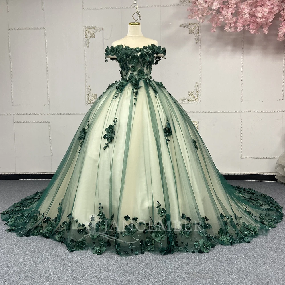 Green Royal Blue Quinceanera Dresses Sweet Lace Applique Ball Gown Prom  Dress Tulle Masquerade Gown Lsany108