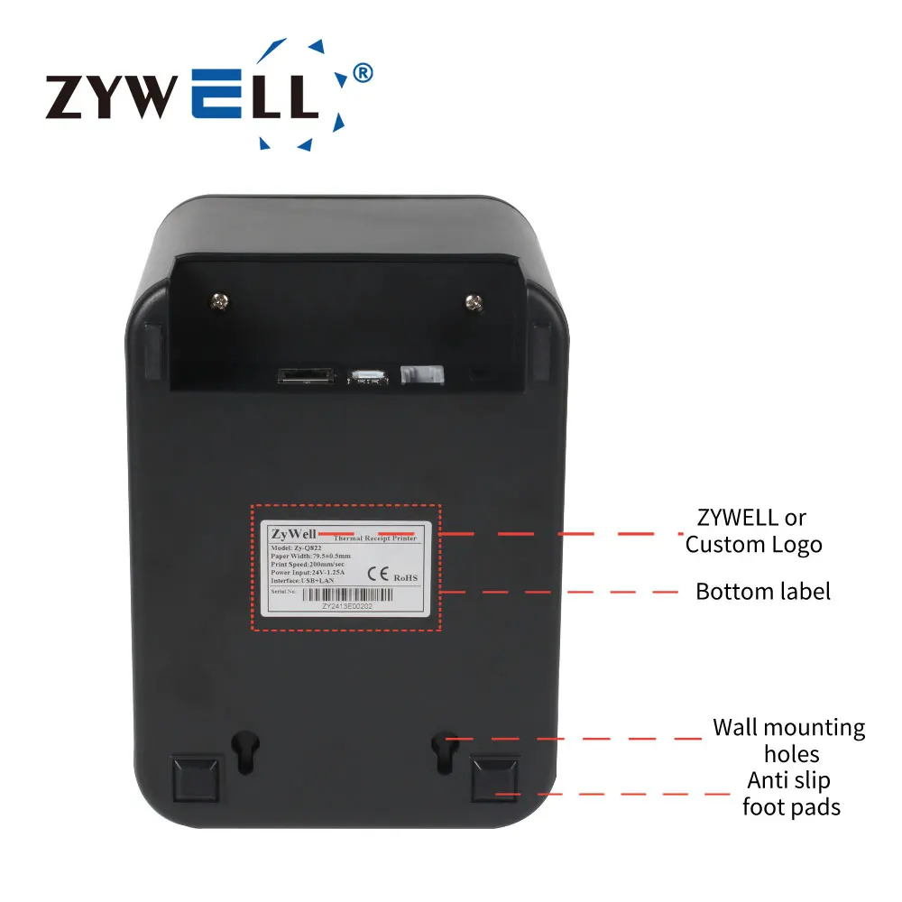 新しいデザインZY-Q822 58mmサーマルレシートプリンターZYWELLインク