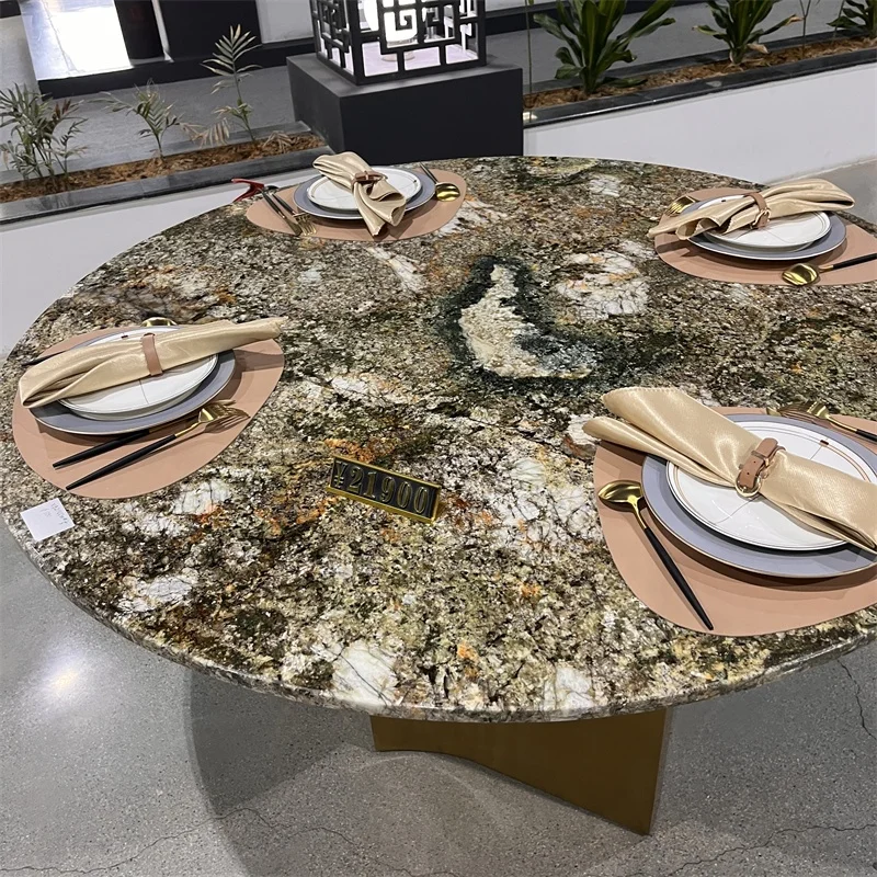 New Design Natural Exotic Stone Shangri-La Granite Dining Table for Sale Hotel and Home Furniture Table Top