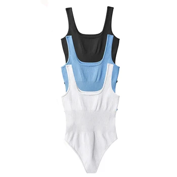 Summer Women Clothing Sexy Solid Color Sleeveless Ribbed Breathable Bodysuits Custom One Piece Jumpsuit Women