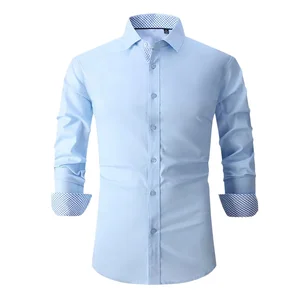 Wholesale Anti-pilling Breathable Striped Dress Shirt Men Polyester Cotton Hot Sale Full Shirts Casual Poplin Style
