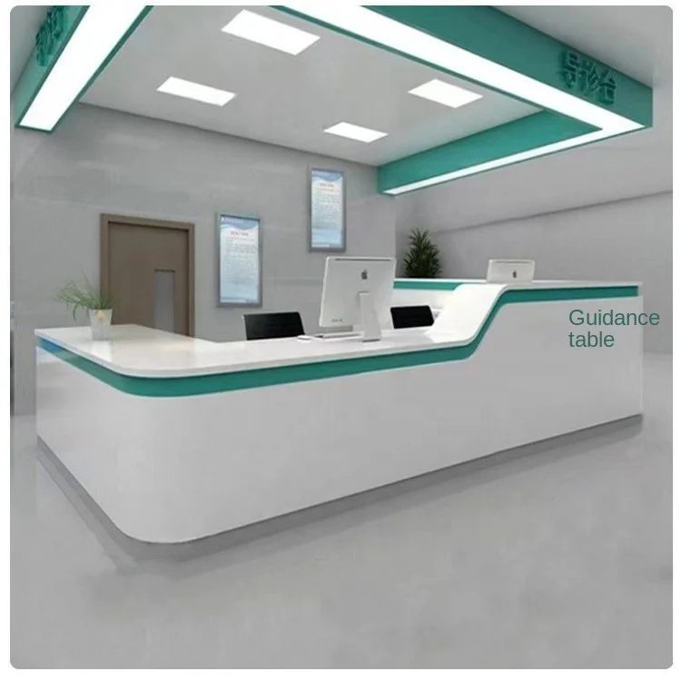 Modern Durable Metal Panel Reception Desk LED Light White Eco-Friendly for Mall Supermarket Office Building Commercial Use 2