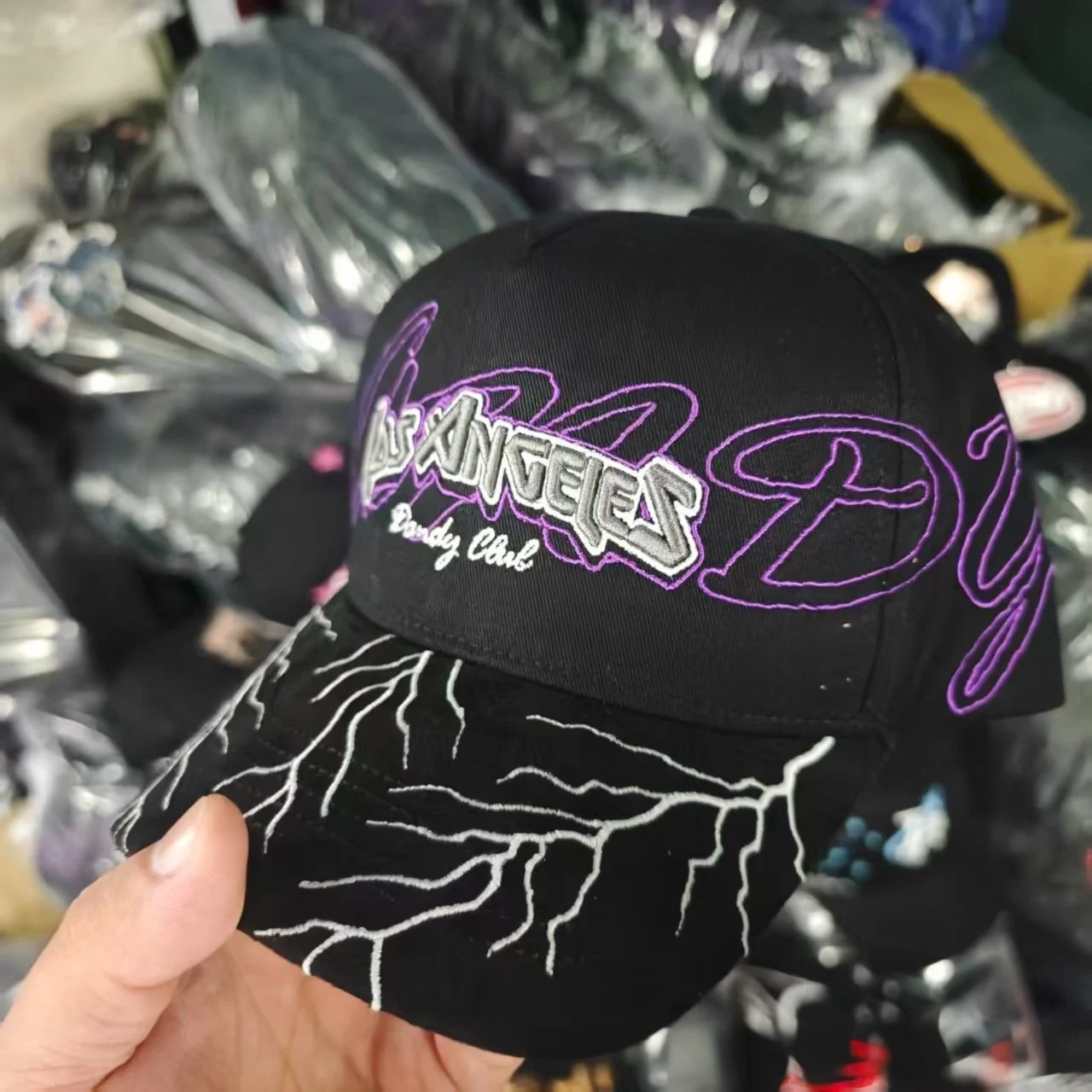 G5 Grade Black Plants and Flowers Embroidered 6-Panel PVC Baseball Cap Adjustable Men Women Hip Hop Streetwear