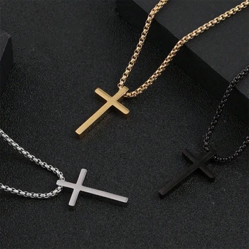 Hot selling Silver Black Gold Stainless Steel Prayer Necklace Cross Pendant Waterproof No Fade Chain Necklace for Men Box Chain
