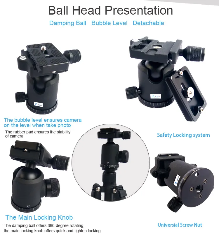 Portable Carbon Fiber Camera Tripod Stand Lightweight 360 Degree Rotation Ball Head Foldable Function for Video Use