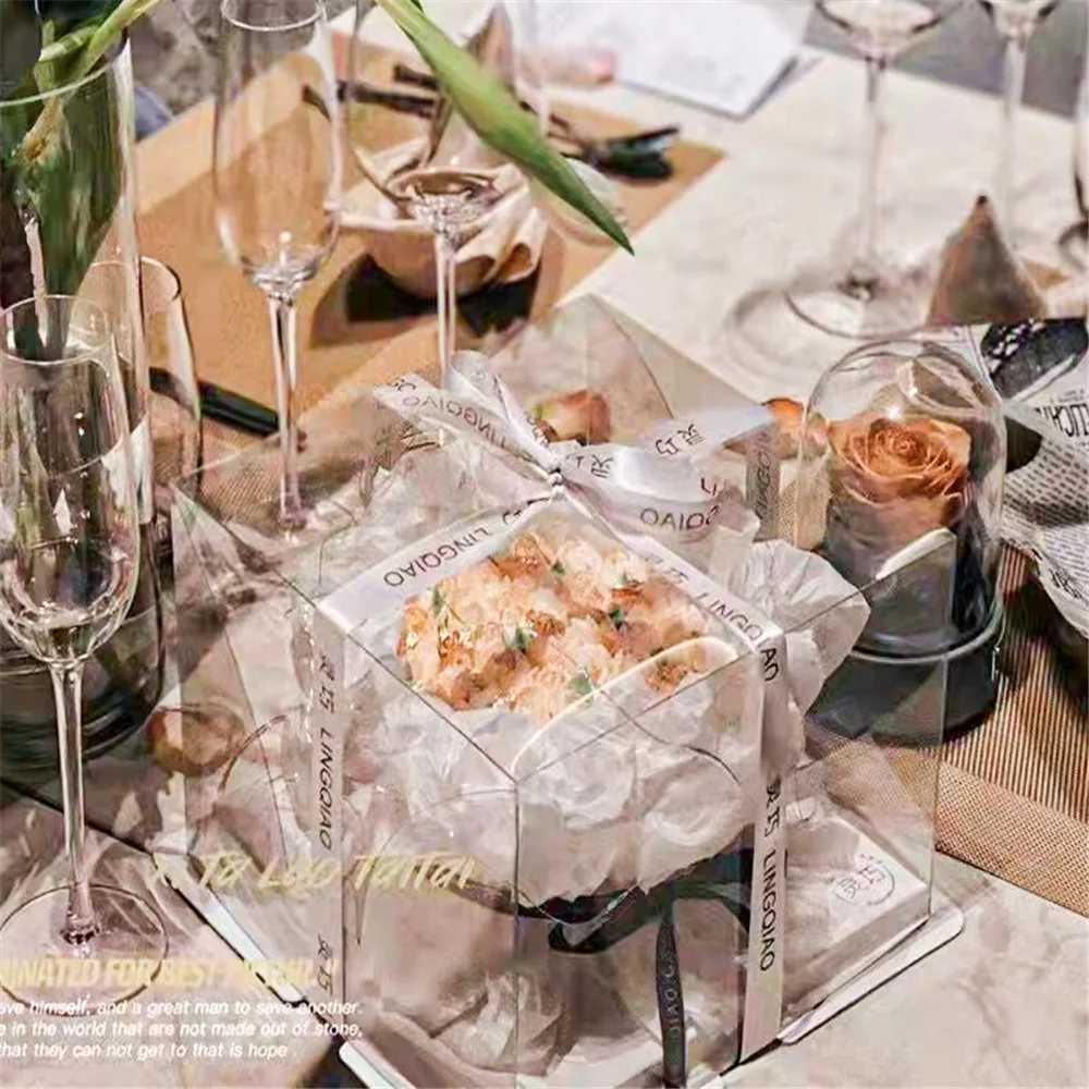 Custom Biscuits Display Container square Transparent Plastic Tall Cake Box Cake Package Box clear Cake Boxes