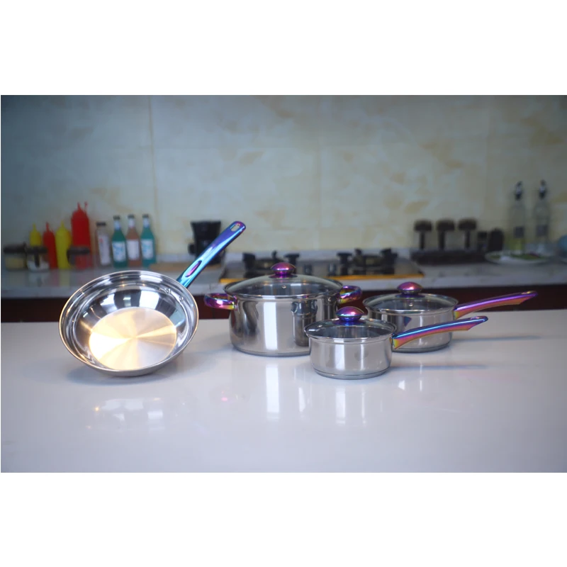 18pcs Stainless Steel Cookware with Color Rainbow Casserole Saucepan Set