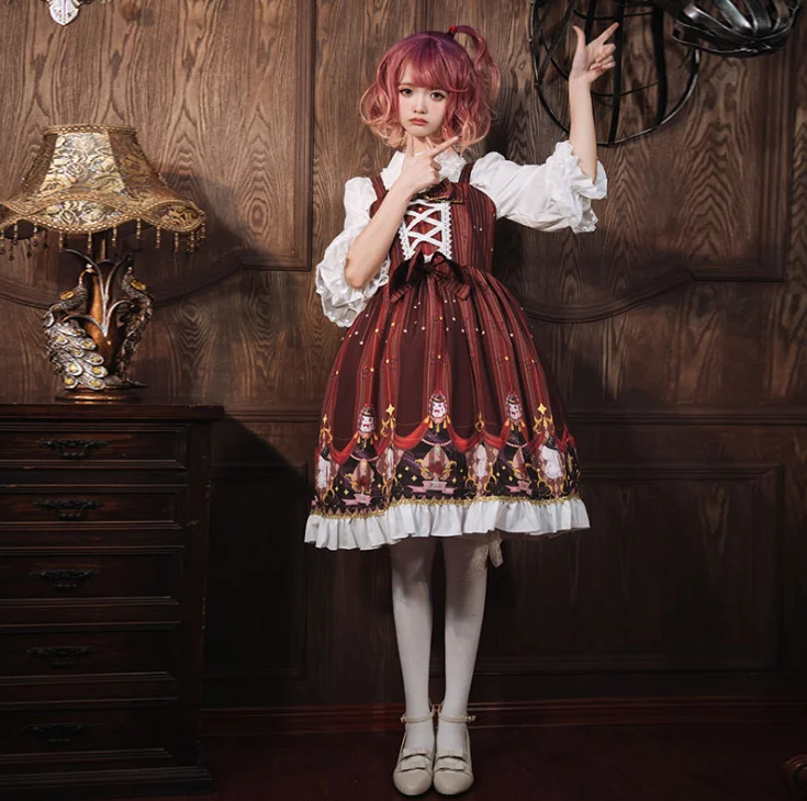 Lolita Japanese Jsk Sling Dress Retro Printed Daily Girl