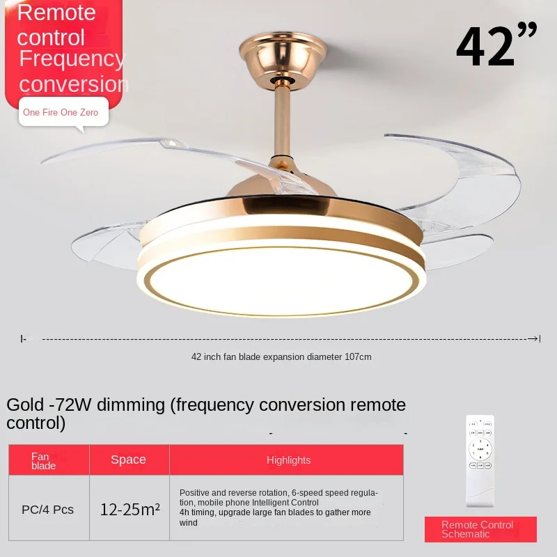 2024 Modern LED Ceiling Fan Light for Home and Restaurant Bluetooth Mute Simple Invisible Iron Chandelier 220V