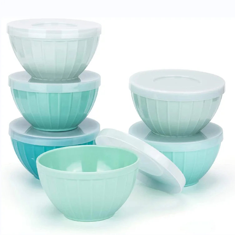 Shatter-Proof Chip-Resistant Dishwasher Safe BPA Free Melamine Bowls with Lids - Set of 6 in 6 Assorted Colors