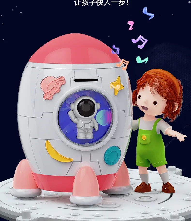 Rocket Fingerprint Unlock Electronic Piggy Bank Safe Money Box Children Digital Coins Cash Saving Safe Deposit Atm Piggy Bank