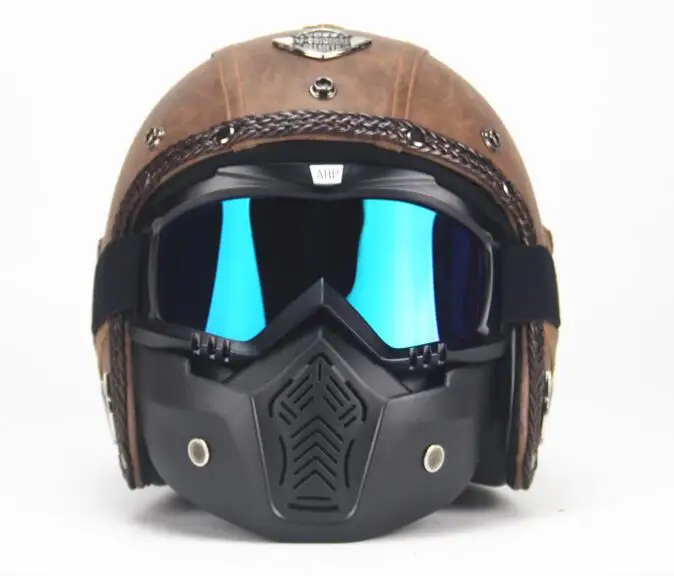 PU Lederen Helmen Bluetooth Geïntegreerde Motorfiets Chopper Fietshelm
