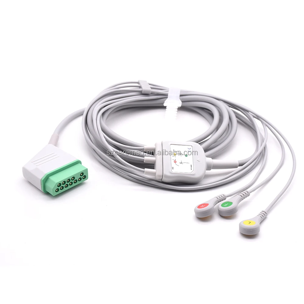 product nihon kohden compatible 3 lead ecg cable with snap clip electrode reusable iec ecg cable-14
