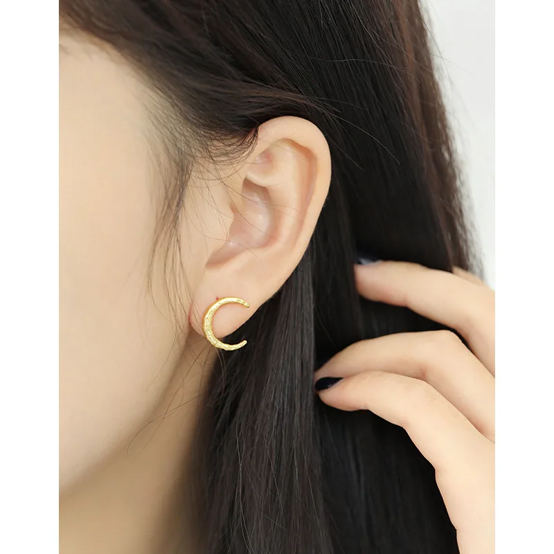 Fashion Designer 925 Sterling Silver Wholesale 18k Gold Plated Moon Stud Earrings(图4)