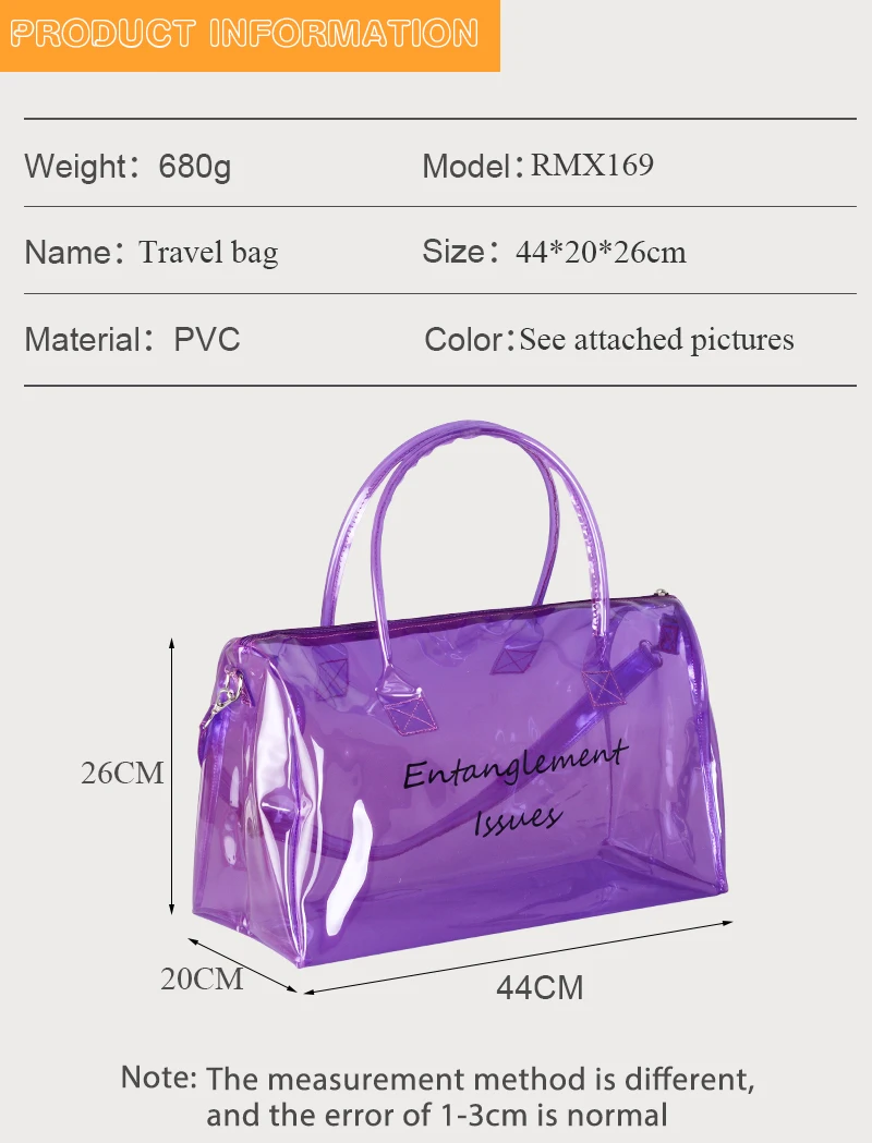 Clear Gym Bag for Women,Spend Night Bag Clear PVC Tote Bag Large Sports  Duffel Bag Bright Candy Color Jelly Bag with Durable Metal Zipper for Gym,  School, Travel, Beach Yellow