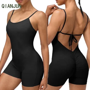Wholesale High Elasticity Tight Fitting Jumpsuit With Back Strap Beautiful Back Yoga Jumpsuit Running Fitness Jumpsuit
