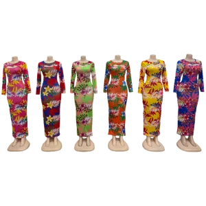 New Tie-Dye Women's Casual Long-Sleeved Slim-Fit Sexy Fashion Printed Round Neck Dress