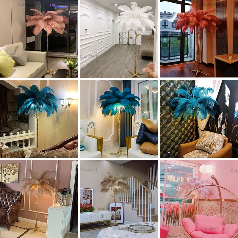 
 Самый популярный большой красочный медный напольный светильник с пером  