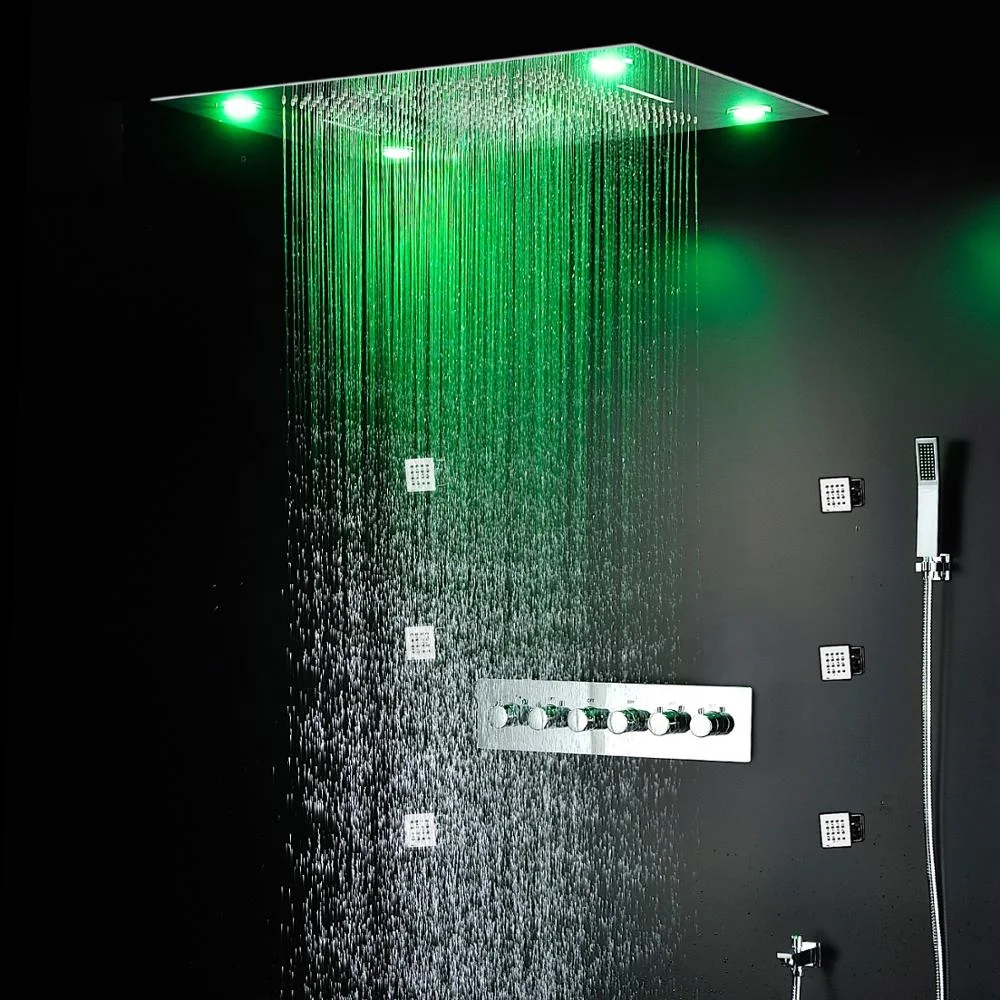 Bathroom Smart LED Thermostatic Shower System 6 Function Shower Panel Colorful Bath Shower Set