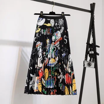 High Quality Women Pleated Skirt European and American Cartoon Print Slim Fit and Slim All-match Skirt