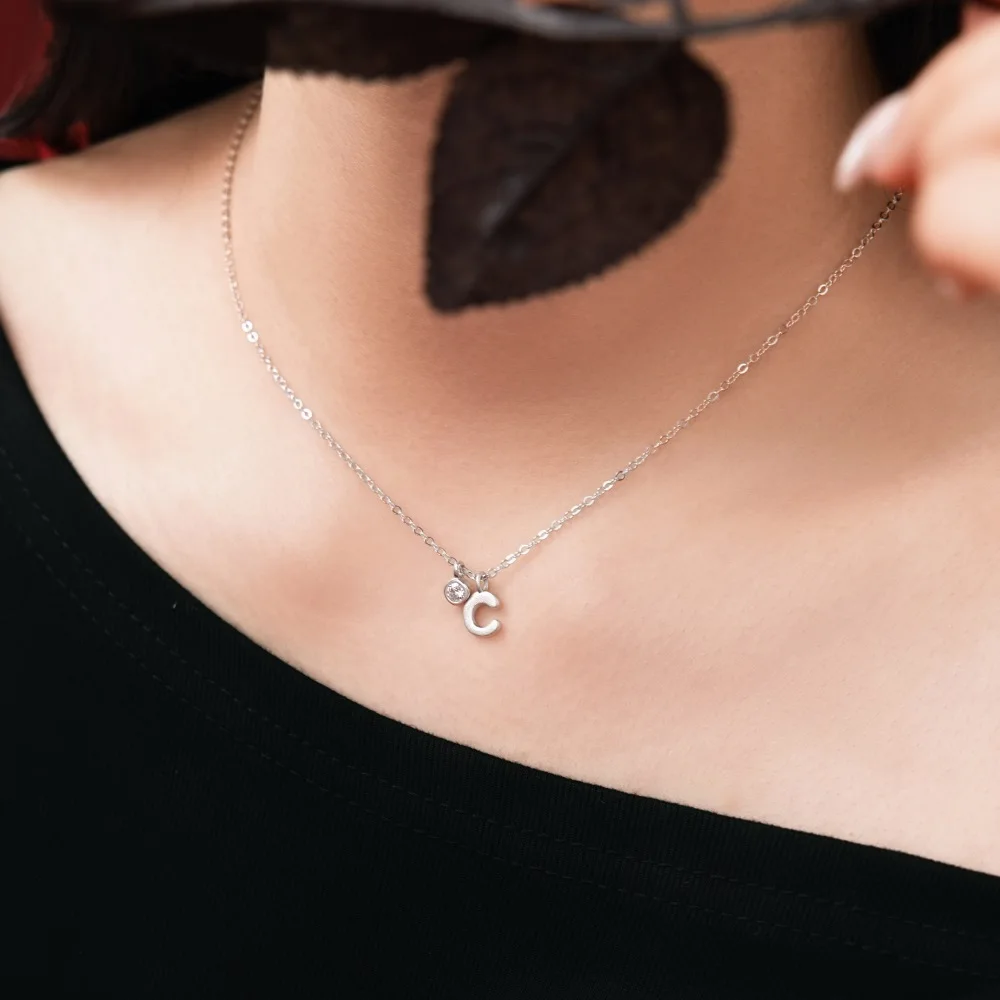 KAKODIY 5A Cubic Zirconia Initial Pendant Necklace Pendant Women's Initial-C-Chain Necklace 45cm New Design detail 3