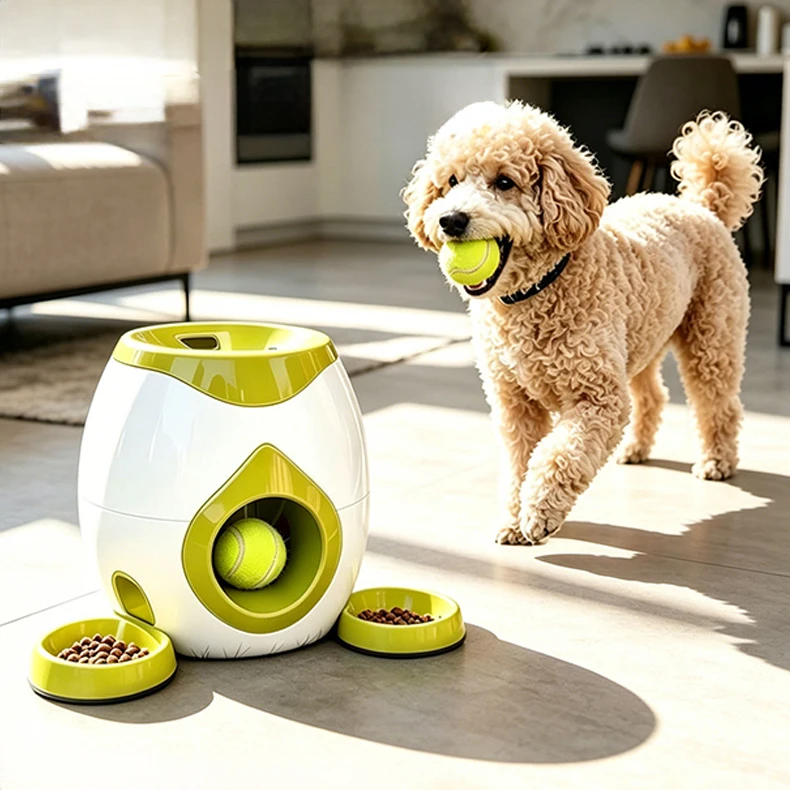 Automatic Dog Tennis Ball Treat Dispenser 2 in 1 Interactive Training Toy Indoor Play Reward Feeder Pet Supplies