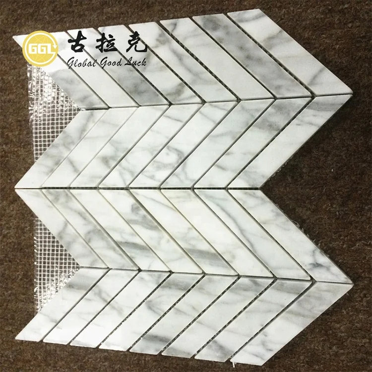 Statuario White Marble Chevron Marble Mosaic For Bathroom and Kitchen Tiles